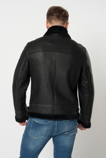 Миниатюра фотографии Мужская дубленка косуха в черном цвете