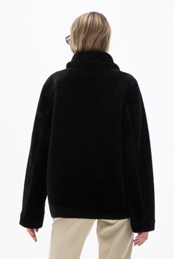 Миниатюра фотографии Женская двухсторонняя дубленка из эко кожи с английским воротником