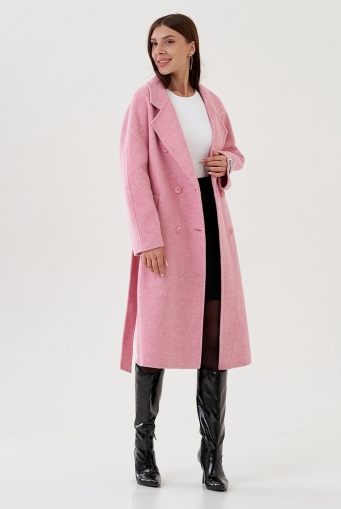 Миниатюра фотографии Пальто удлиненное в розовом цвете с поясом