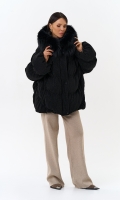 Миниатюра фотографии Женский блестящий пуховик с отделкой из меха чернобурки