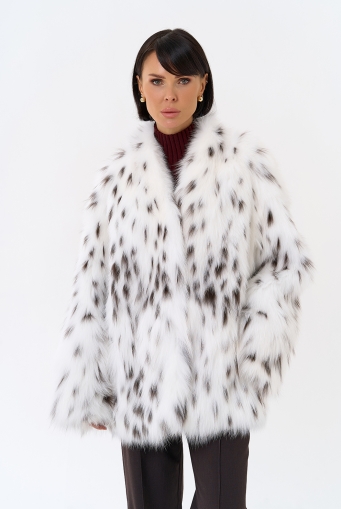 Миниатюра фотографии Шуба из лисы с инкрустацией под рысь