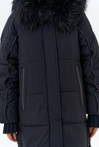 Миниатюра фотографии Женский пуховик с капюшоном из меха енота