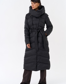 Купить Женский длинный пуховик черного цвета с капюшоном в каталоге Зимние пуховики