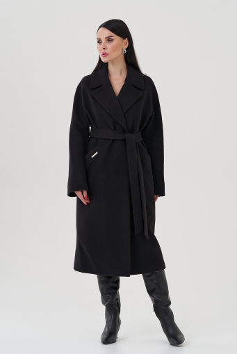 Миниатюра фотографии Женское пальто черного цвета с английским воротником