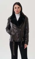 Миниатюра фотографии Утепленная куртка из натуральной кожи черного цвета