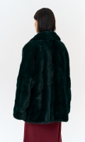Миниатюра фотографии Шуба из меха норки с английским воротником в зеленом цвете