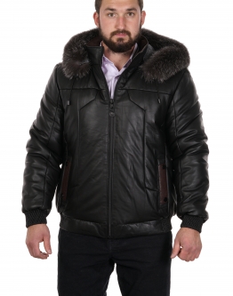 Купить Мужская кожаная куртка из натуральной кожи с капюшоном, отделка блюфрост в каталоге