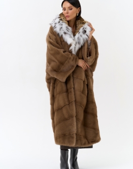 Купить Шуба из меха норки с капюшоном из меха рыси в каталоге