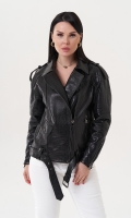 Миниатюра фотографии Кожаная куртка "косуха" черного цвета