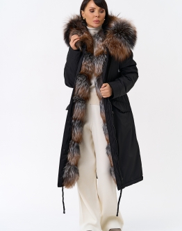Купить Женская парка с капюшоном из меха чернобурой лисы в каталоге без категории