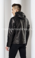 Миниатюра фотографии Кожаная куртка с капюшоном на молнии