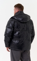 Миниатюра фотографии Мужской пуховик черного цвета с капюшоном