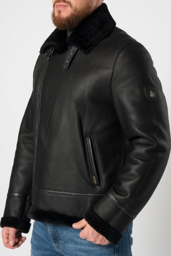 Миниатюра фотографии Мужская дубленка косуха в черном цвете