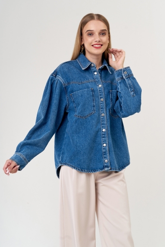 Миниатюра фотографии Куртка джинсовая синего цвета
