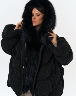 Купить Женский блестящий пуховик с отделкой из меха чернобурки в каталоге без категории