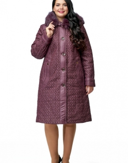 Купить Женское пальто из текстиля с капюшоном, отделка песец в каталоге