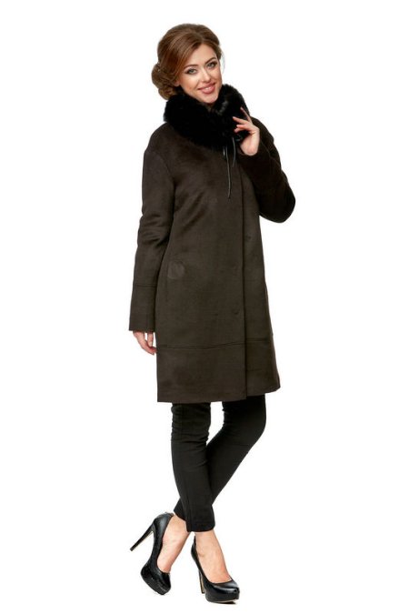 Купить Женское пальто из текстиля с воротником, отделка песец в каталоге