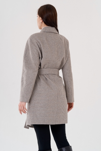 Миниатюра фотографии Бежевое женское пальто с принтом "пье-де-пуль"