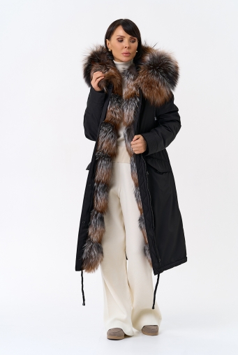 Миниатюра фотографии Женская парка с капюшоном из меха чернобурой лисы