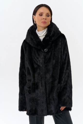 Миниатюра фотографии Шуба из меха норки с капюшоном