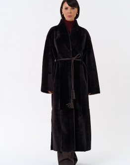 Купить Женская двухсторонняя дубленка с декоративным поясом в каталоге без категории