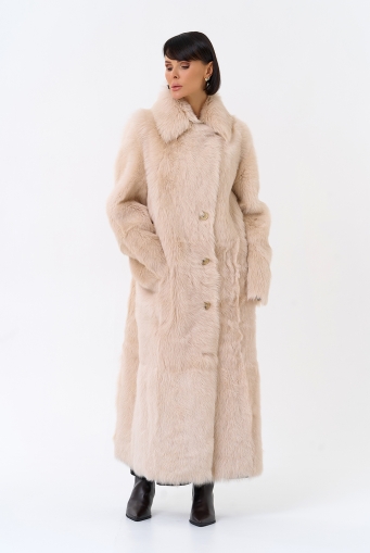 Миниатюра фотографии Женская двухсторонняя дубленка с поясом