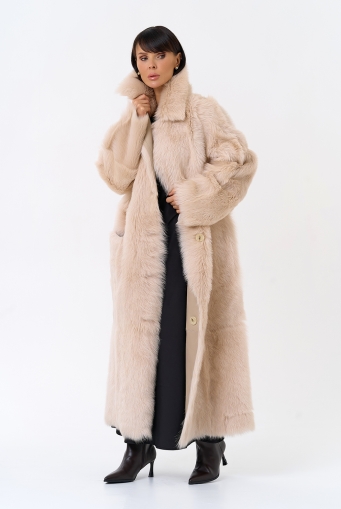 Миниатюра фотографии Женская двухсторонняя дубленка с поясом