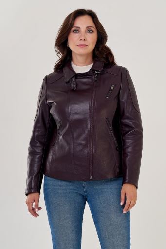 Миниатюра фотографии Женская куртка косуха бордового цвета