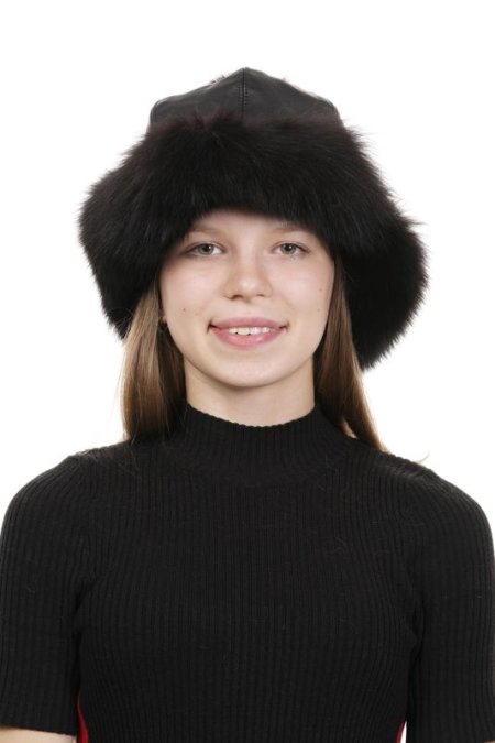 Купить Шапка женская из натуральной кожи с песцом в каталоге