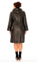 Миниатюра фотографии Женское пальто из текстиля с капюшоном, отделка искусственный мех
