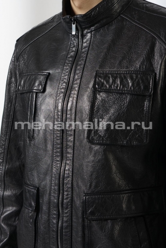 Миниатюра фотографии Кожаная куртка с накладными карманами