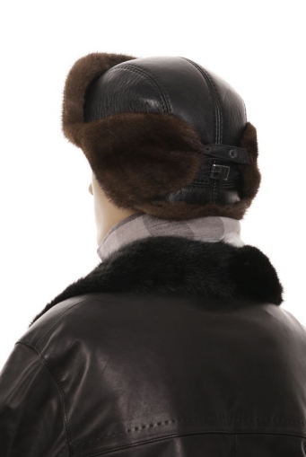 Миниатюра фотографии Шапка мужская из натуральной кожи с норкой
