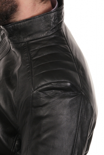 Миниатюра фотографии Мужская кожаная куртка из натуральной кожи с воротником
