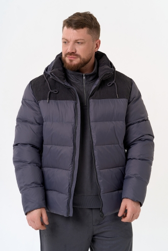 Миниатюра фотографии Мужской пуховик с отделкой из вельвета