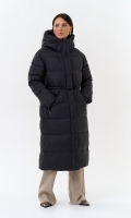 Миниатюра фотографии Женский пуховик черного цвета с капюшоном