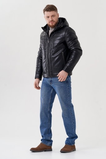 Миниатюра фотографии Мужская куртка из эко кожи с капюшоном 