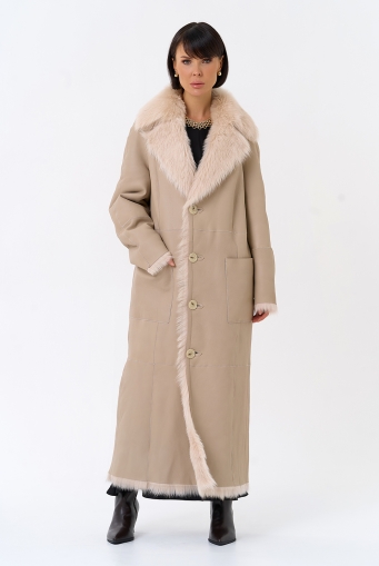 Миниатюра фотографии Женская двухсторонняя дубленка с поясом