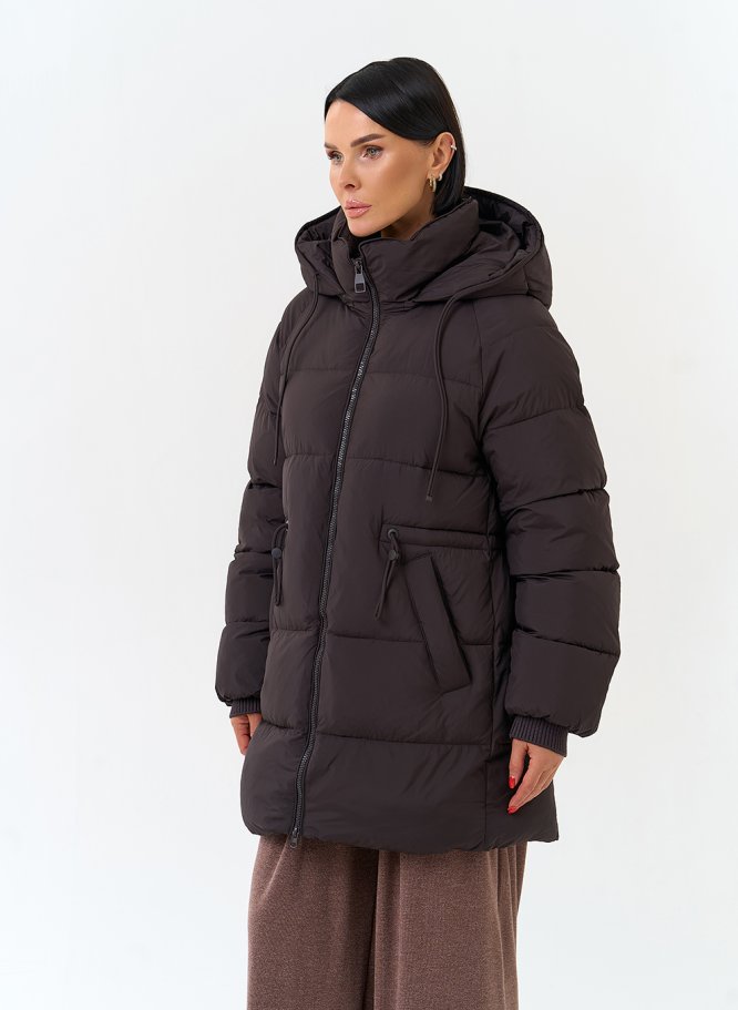 Миниатюра фотографии Женский укороченный пуховик с капюшоном
