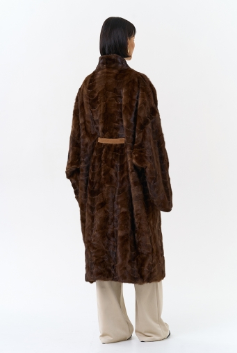 Миниатюра фотографии Шуба из меха норки с поясом