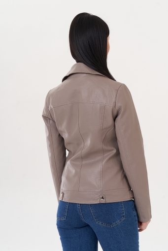 Миниатюра фотографии Куртка "косуха" из эко кожи бежевого цвета
