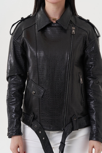Миниатюра фотографии Кожаная куртка "косуха" черного цвета