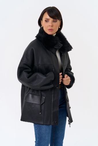 Миниатюра фотографии Женская натуральная дубленка с воротником стойкой