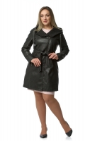Миниатюра фотографии Женское кожаное пальто из эко-кожи с капюшоном