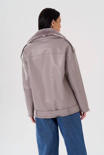 Миниатюра фотографии Куртка из эко кожи на утеплителе с натуральным мехом