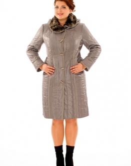 Купить Женское пальто из текстиля с капюшоном, отделка искусственный мех в каталоге