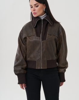 Купить Куртка из натуральной кожи с трикотажным воротником в каталоге