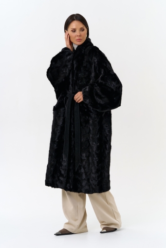 Миниатюра фотографии Шуба из меха норки с поясом