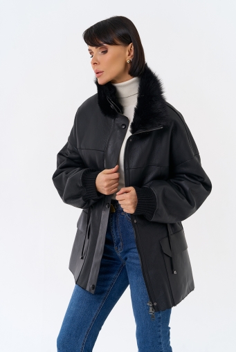 Миниатюра фотографии Женская натуральная дубленка с воротником стойкой