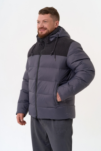 Миниатюра фотографии Мужской пуховик с отделкой из вельвета