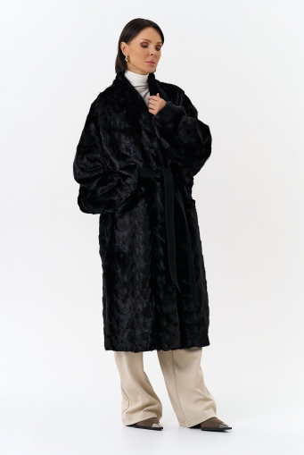 Миниатюра фотографии Шуба из меха норки с поясом